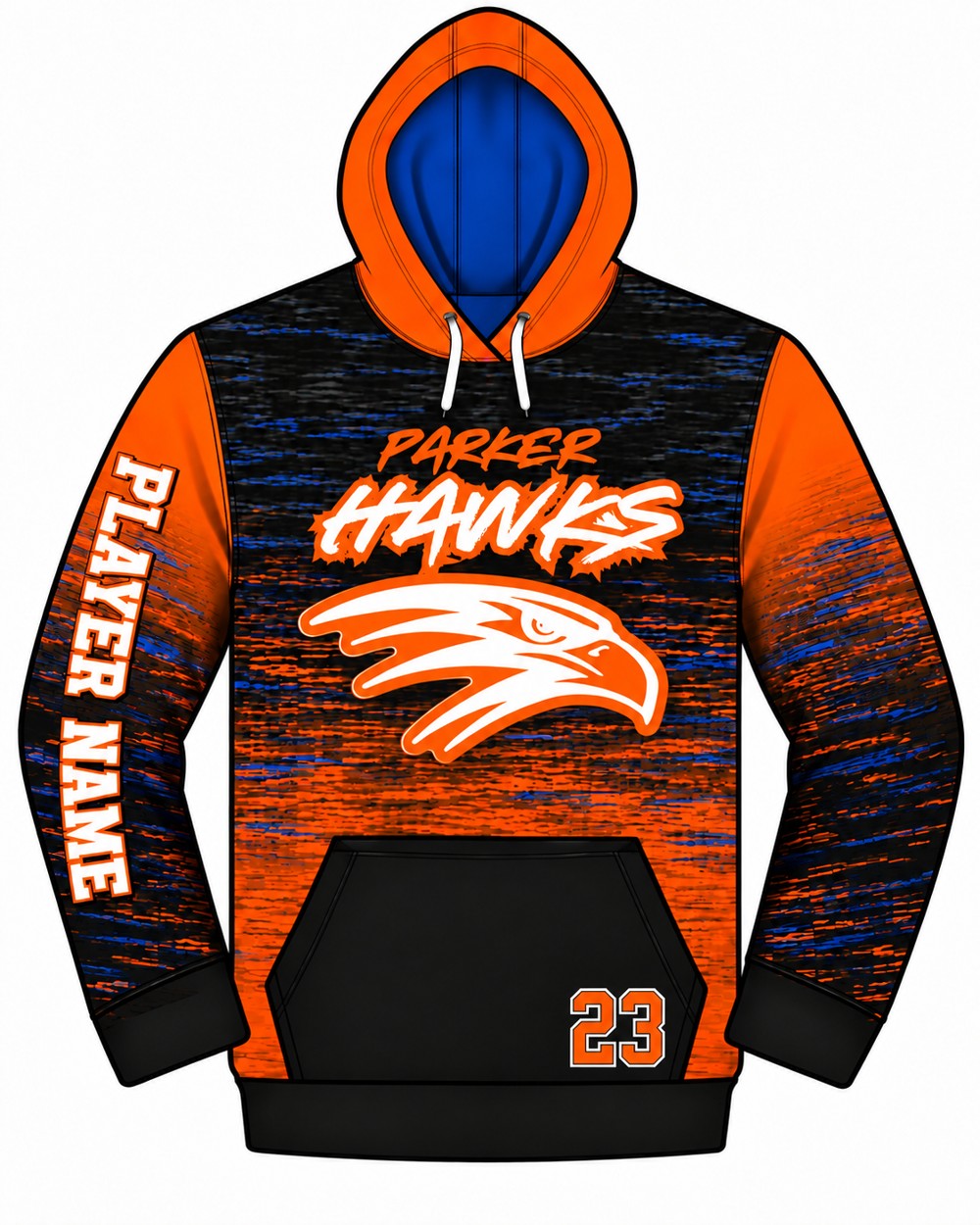 Parker Hawks Sublimated Hoodie — Orange / Black